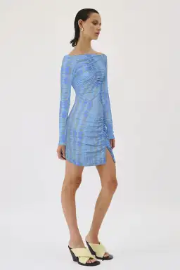 Suboo Claudia Long Sleeved Mini Dress Ice Blue Texture Size 8 for rent on The Volte - image 2