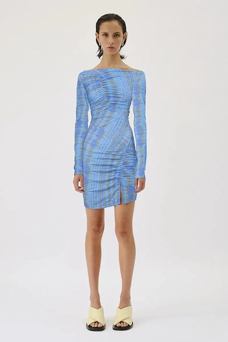 Suboo Claudia Long Sleeved Mini Dress Ice Blue Texture Size 8 for rent on The Volte - main image