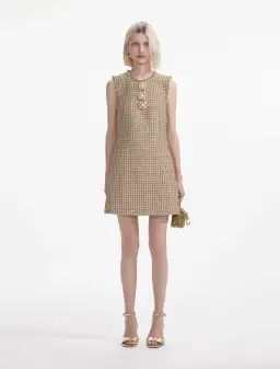 Self-Portrait Boucle Embellished Mini Dress Gold Size AU 10