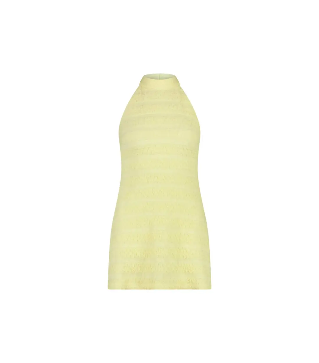 With Harper Lu Textured Halter Mini Dress Lemon Yellow Size XS / AU 6 for rent on The Volte - main image