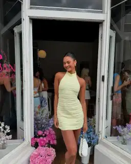 With Harper Lu Textured Halter Mini Dress Lemon Yellow Size XS / AU 6 for rent on The Volte - image 3