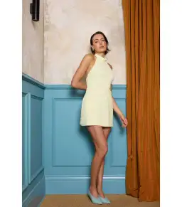 With Harper Lu Textured Halter Mini Dress Lemon Yellow Size XS / AU 6 for rent on The Volte - image 1