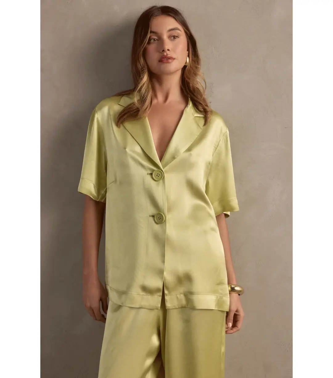Raef The Label Carla Satin Shirt in Pistachio Size AU 10 for rent on The Volte - main image