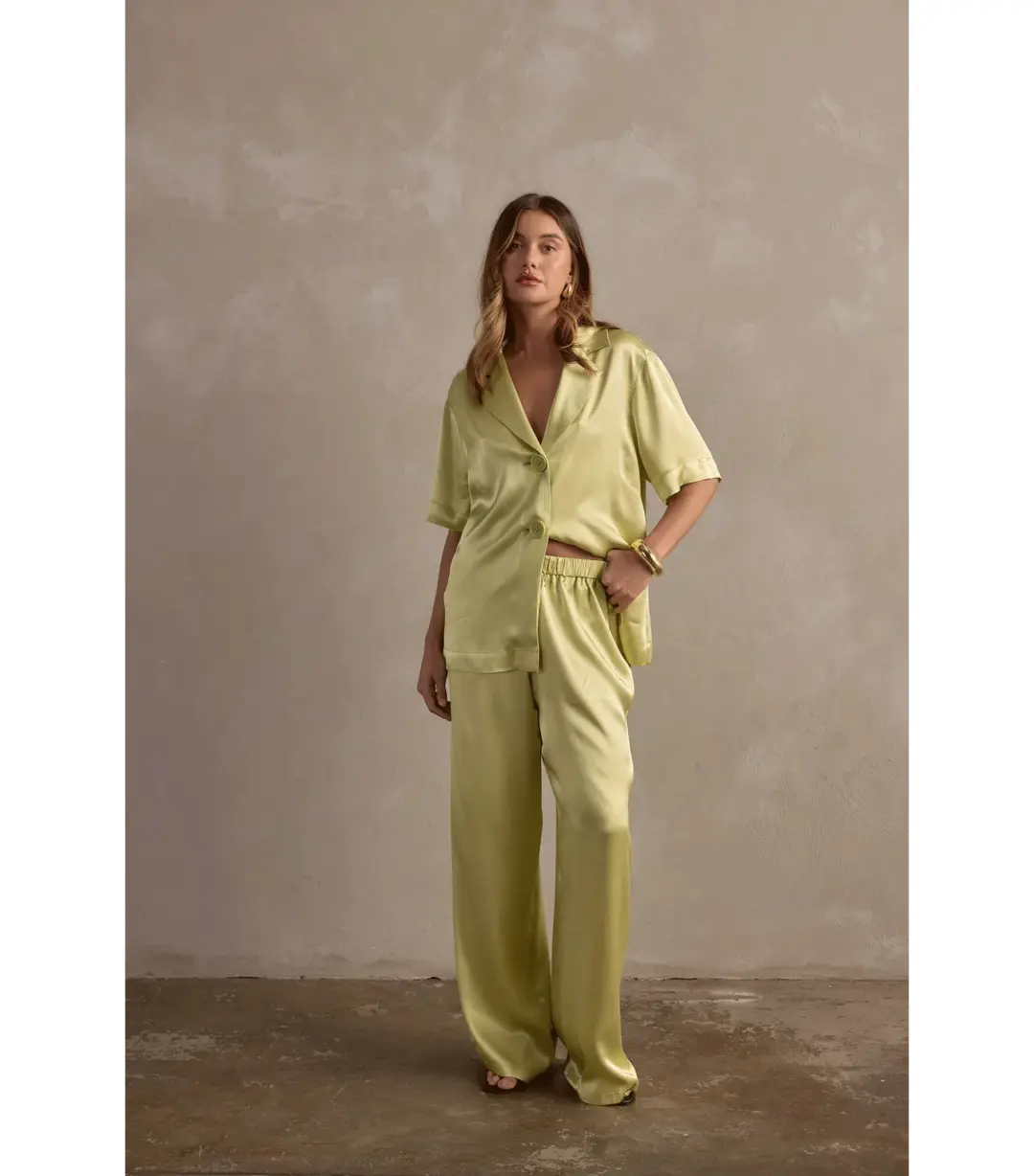 Raef The Label Carla Satin Shirt in Pistachio Size AU 10 for rent on The Volte - main image