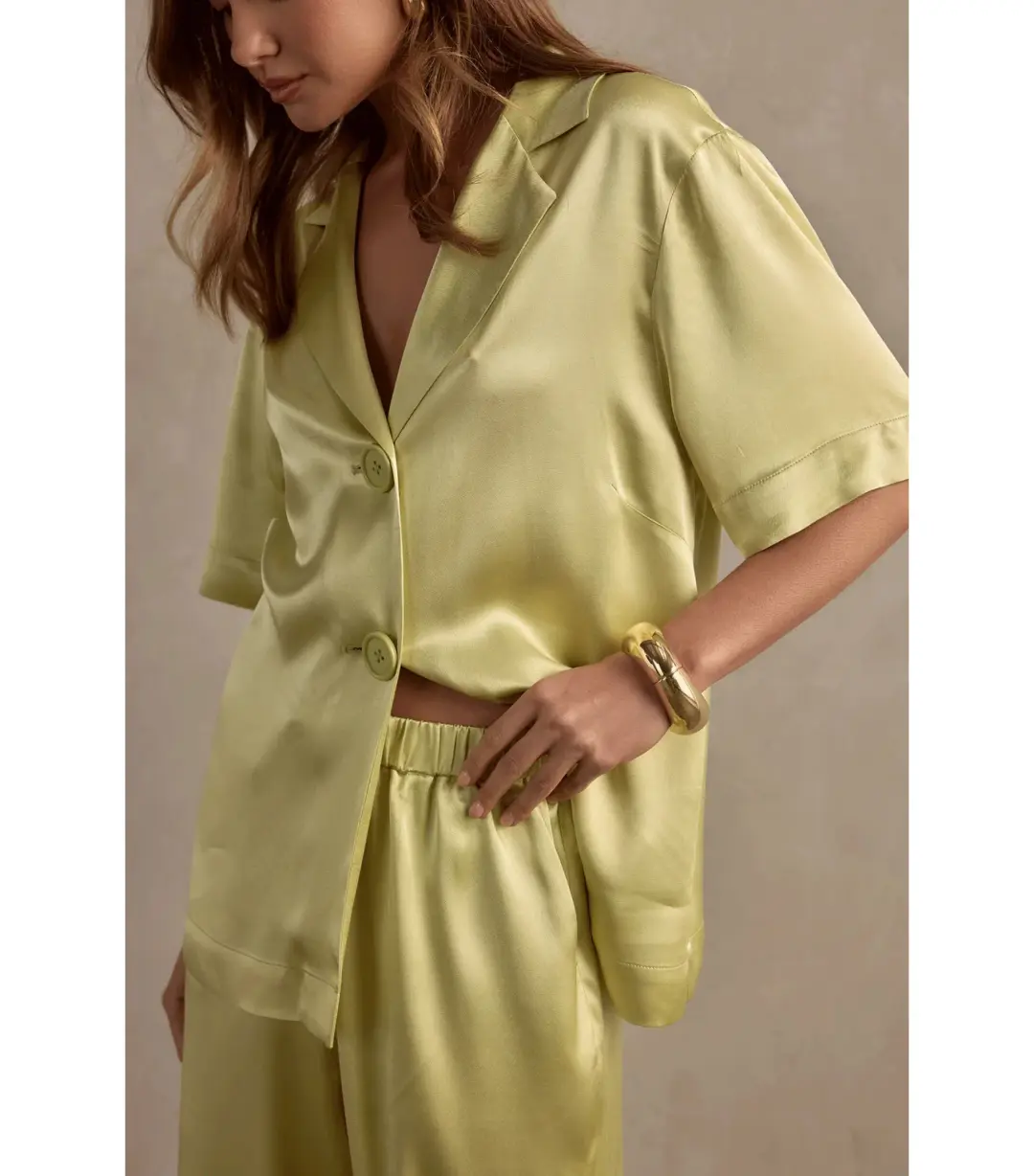 Raef The Label Carla Satin Shirt in Pistachio Size AU 10 for rent on The Volte - main image