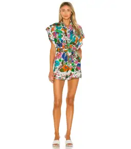 Zimmerman Riders Cuffed Playsuit in Green Floral Size 1 / AU 10