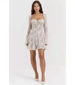 House Of CB Analissa Lace Corset Mini Dress Vintage Cream Size S / AU 8