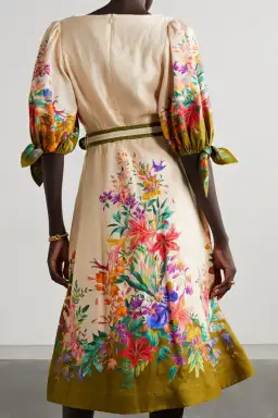 Zimmermann Tropicana Belted Linen Midi Dress in Cream Floral Print Size 3 / AU 14 for rent on The Volte - image 3