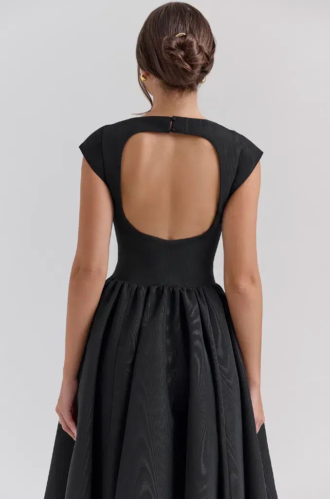 House of CB Debutante Moire Satin Backless Midi Dress Black Size S / AU 8 for rent on The Volte - main image