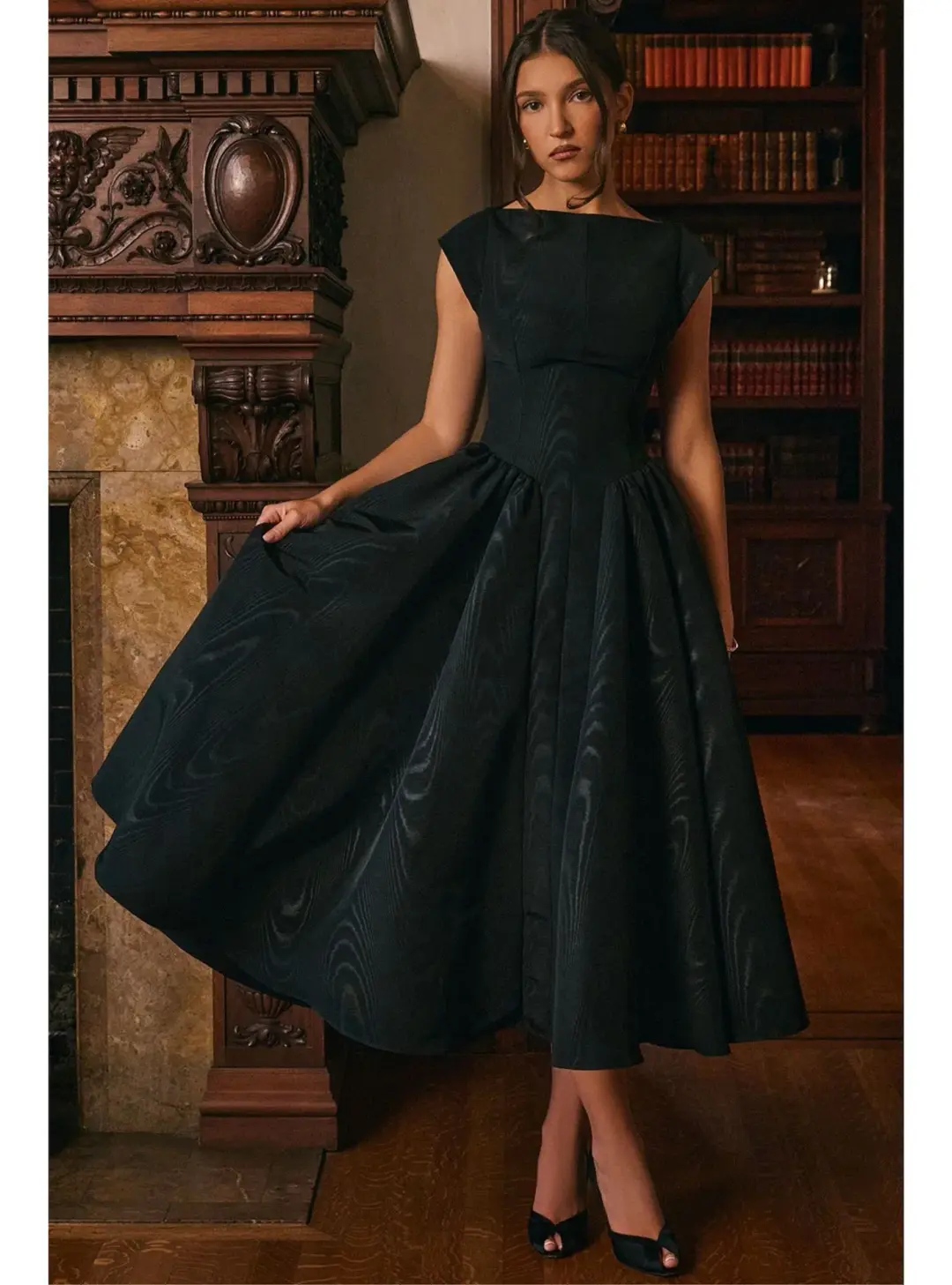 House of CB Debutante Moire Satin Backless Midi Dress Black Size S / AU 8 for rent on The Volte - main image