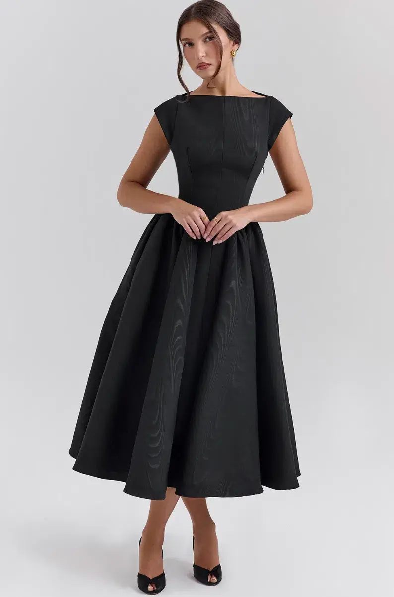 House of CB Debutante Moire Satin Backless Midi Dress Black Size S / AU 8 for rent on The Volte - main image