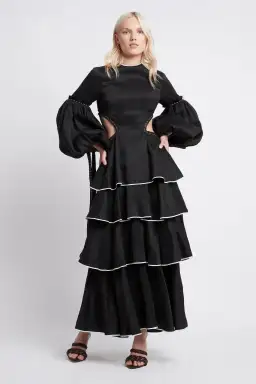 Aje Gracious Cutout Midi Dress Black/Ivory Size 6