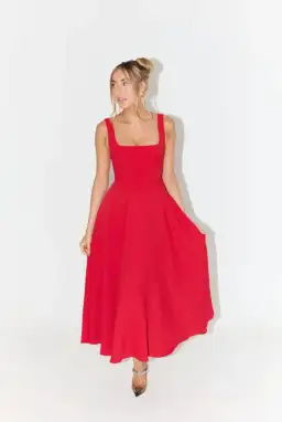 Odd Muse The Ultimate Muse High Waist Square Neck Midi Dress Red Size 10 for rent on The Volte - image 1