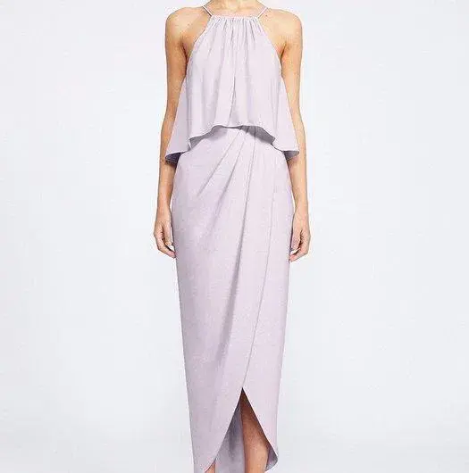 Shona Joy Core Frill High Neck Draped Maxi Lilac Size 6 for rent on The Volte - main image