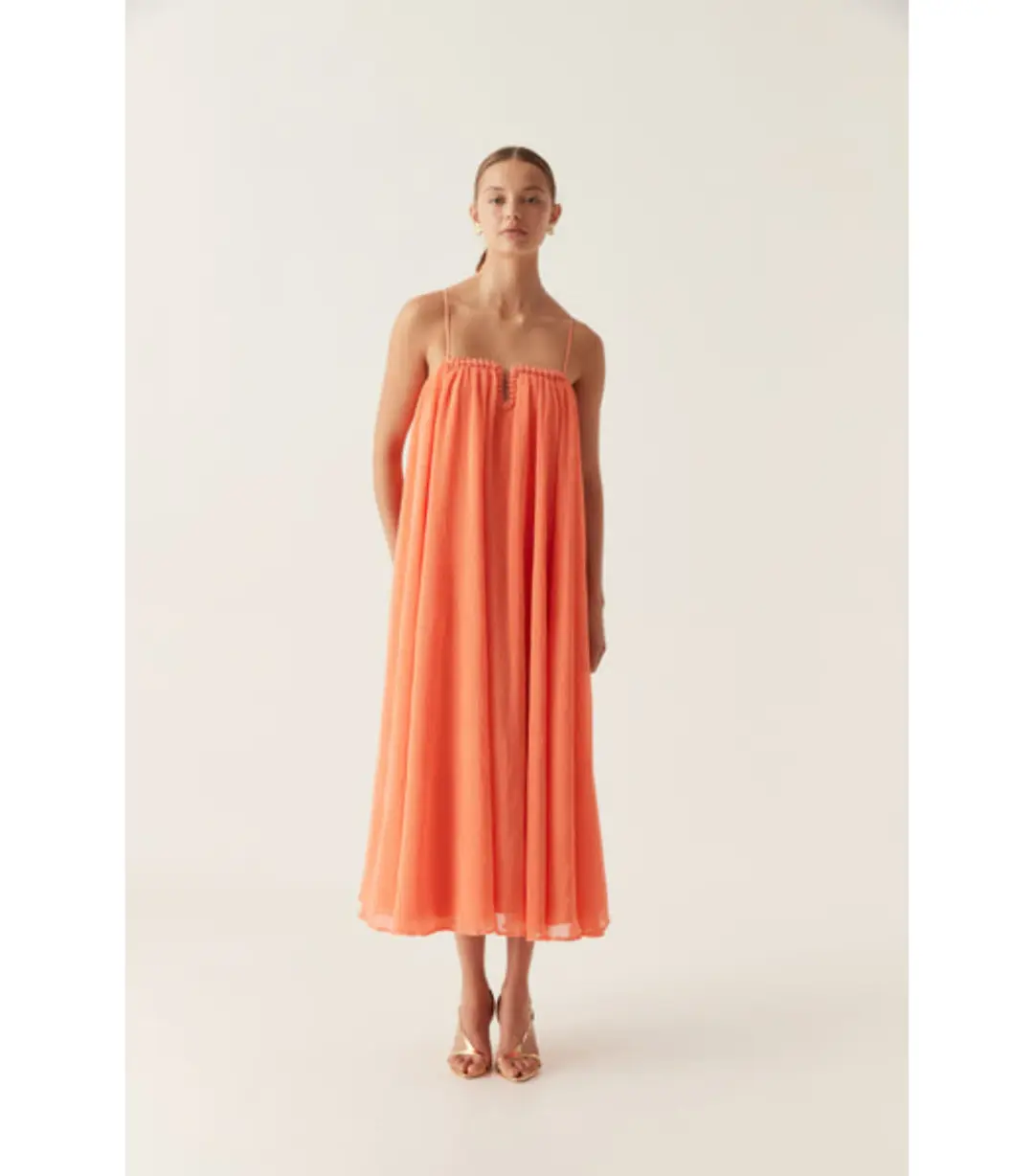 Aje Filigree Sweetheart Midi Dress in Sunset Orange Size AU 16 for rent on The Volte - main image