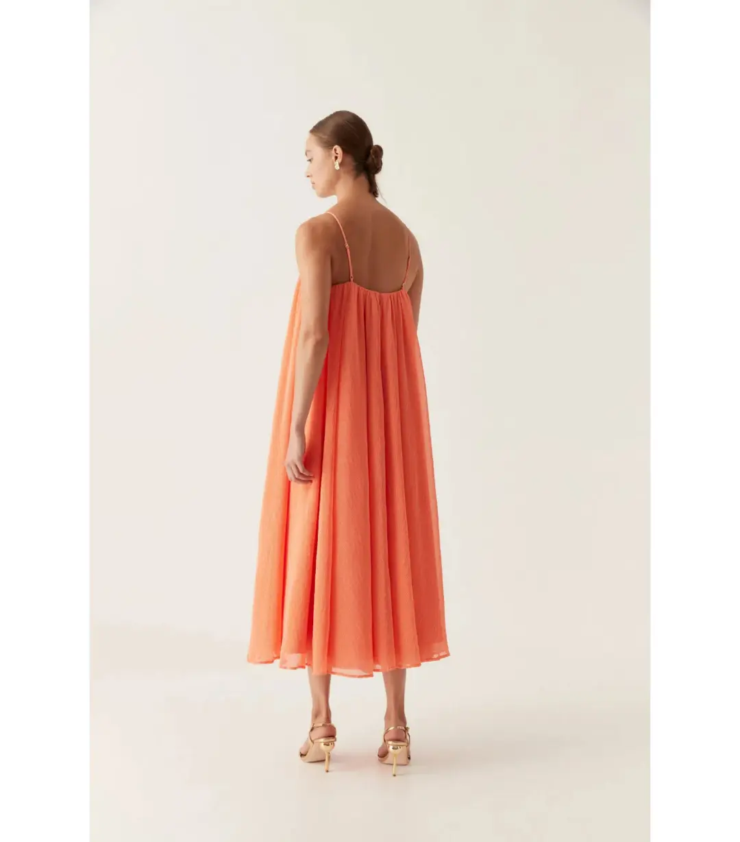 Aje Filigree Sweetheart Midi Dress in Sunset Orange Size AU 16 for rent on The Volte - main image