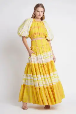 Aje Wilderness Crop Top and Skirt Set Yellow Check Size 10