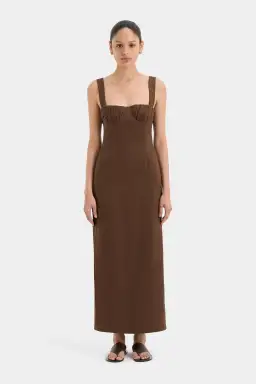Sir the Label Bettina Midi Dress Chocolate Size 2 / AU 10