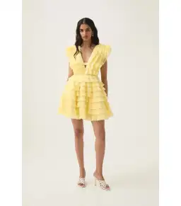 Aje Reflection Mini Dress Acacia Yellow Size AU 10