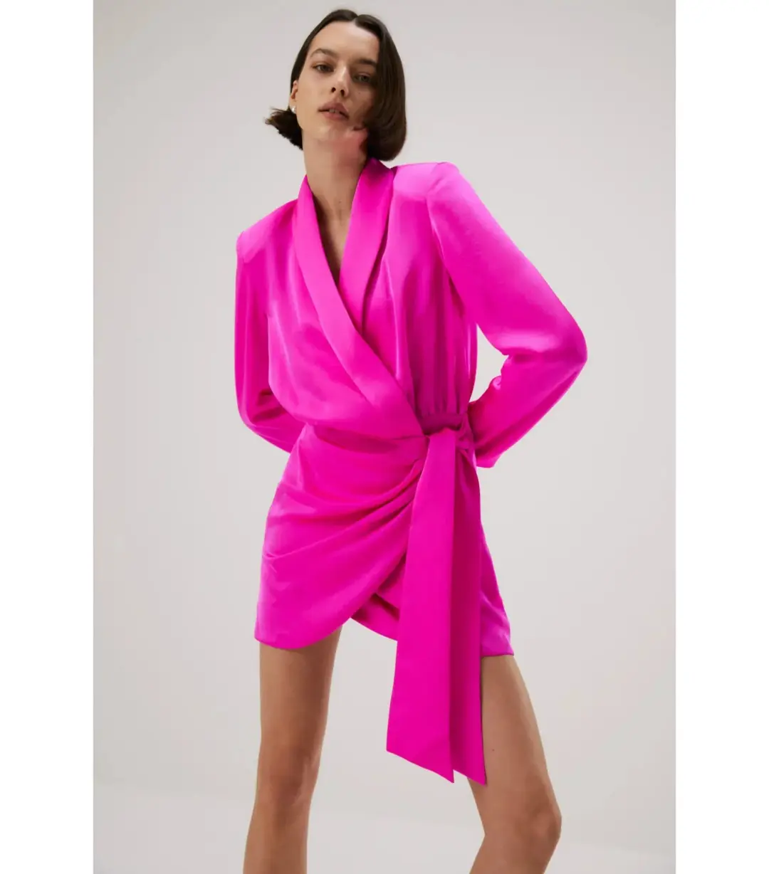 Misha Azera Satin Mini Dress in Hot Pink Size 6/XS for rent on The Volte - main image