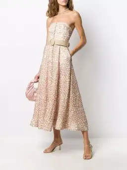 Zimmermann Carnaby Strapless Leopard Belted Linen Dress Size 0/Au 8
