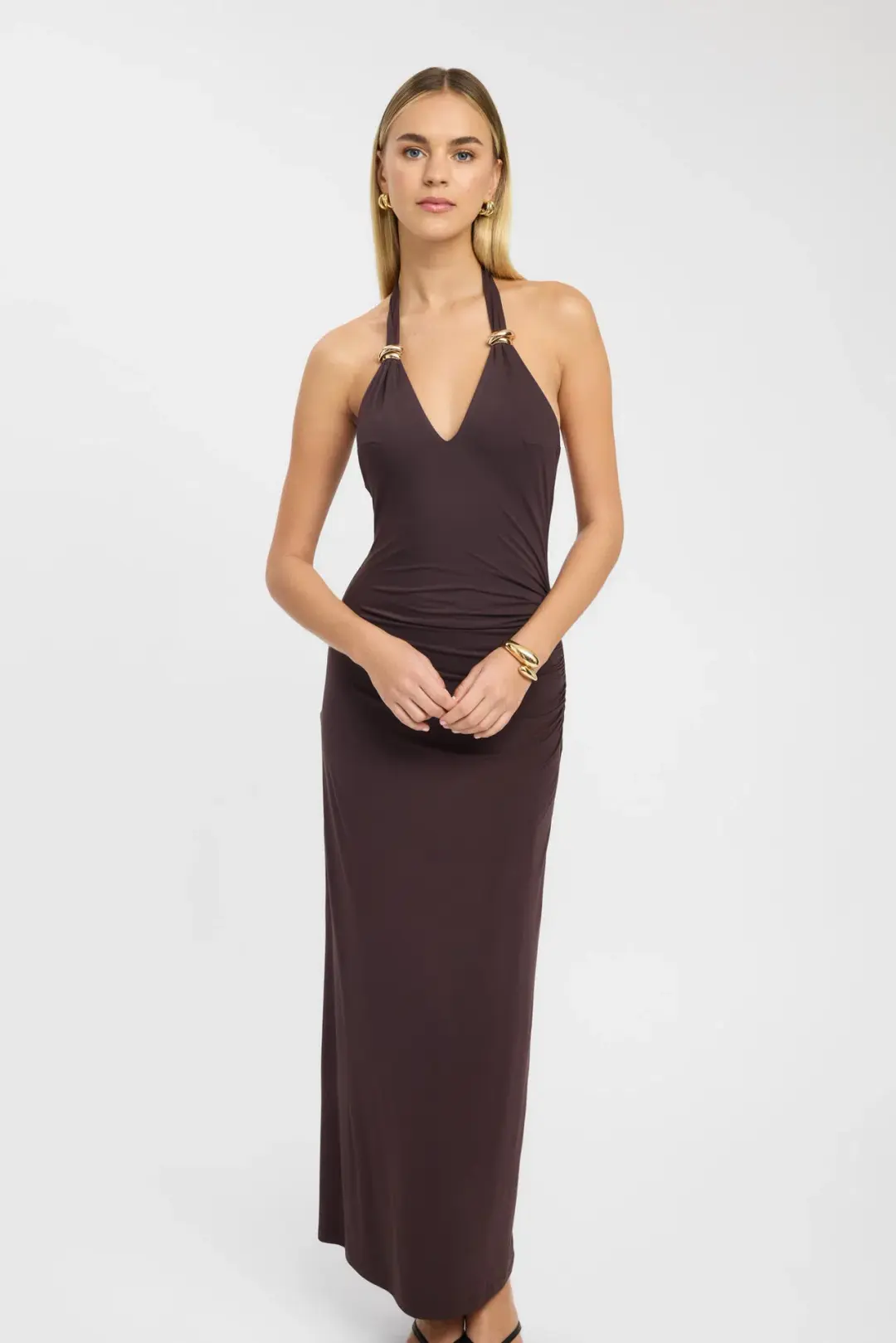 Kookai Paloma Maxi Dress in Dark Mahogany Brown Size AU 8 for rent on The Volte - main image