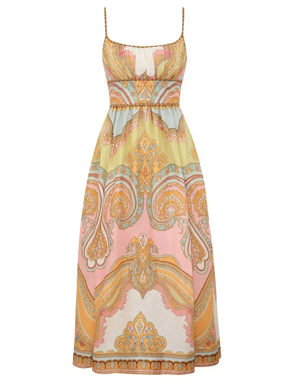 Zimmermann Maxine Picnic Midi Dress Gold Paisley Size 1 / AU 10 for rent on The Volte - main image