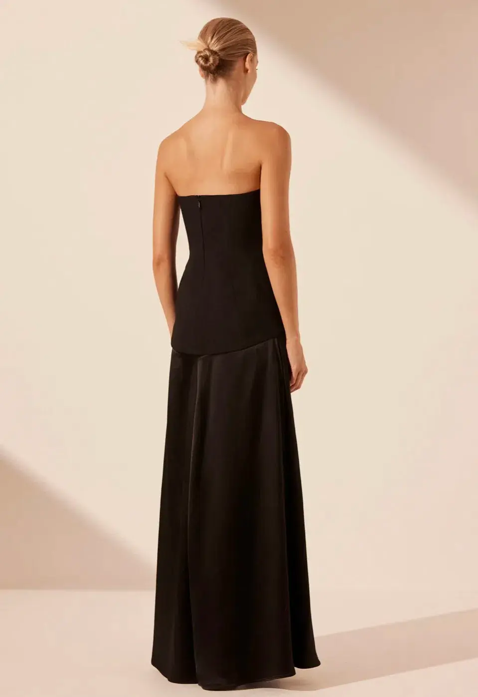 Shona Joy Adri Strapless Panelled Maxi Dress in Black Size 12 for rent on The Volte - main image