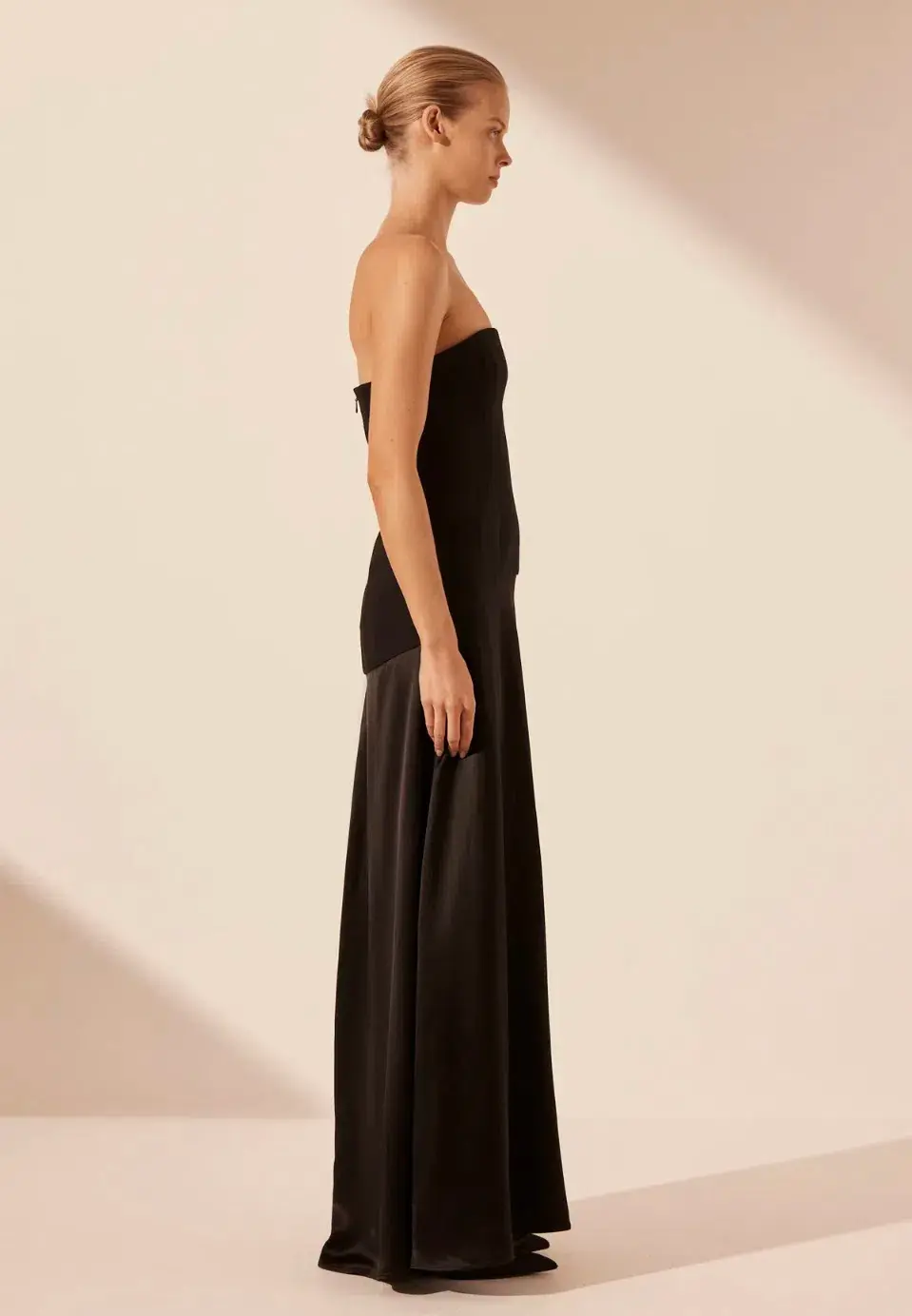 Shona Joy Adri Strapless Panelled Maxi Dress in Black Size 12 for rent on The Volte - main image