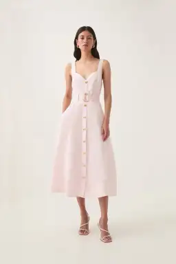 Aje Clay Belted Midi Dress Pastel Pink Size 6