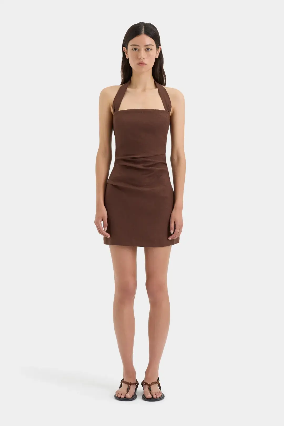 Sir the Label Noemi Halter Mini Dress in Chocolate Brown Size 1 for rent on The Volte - main image