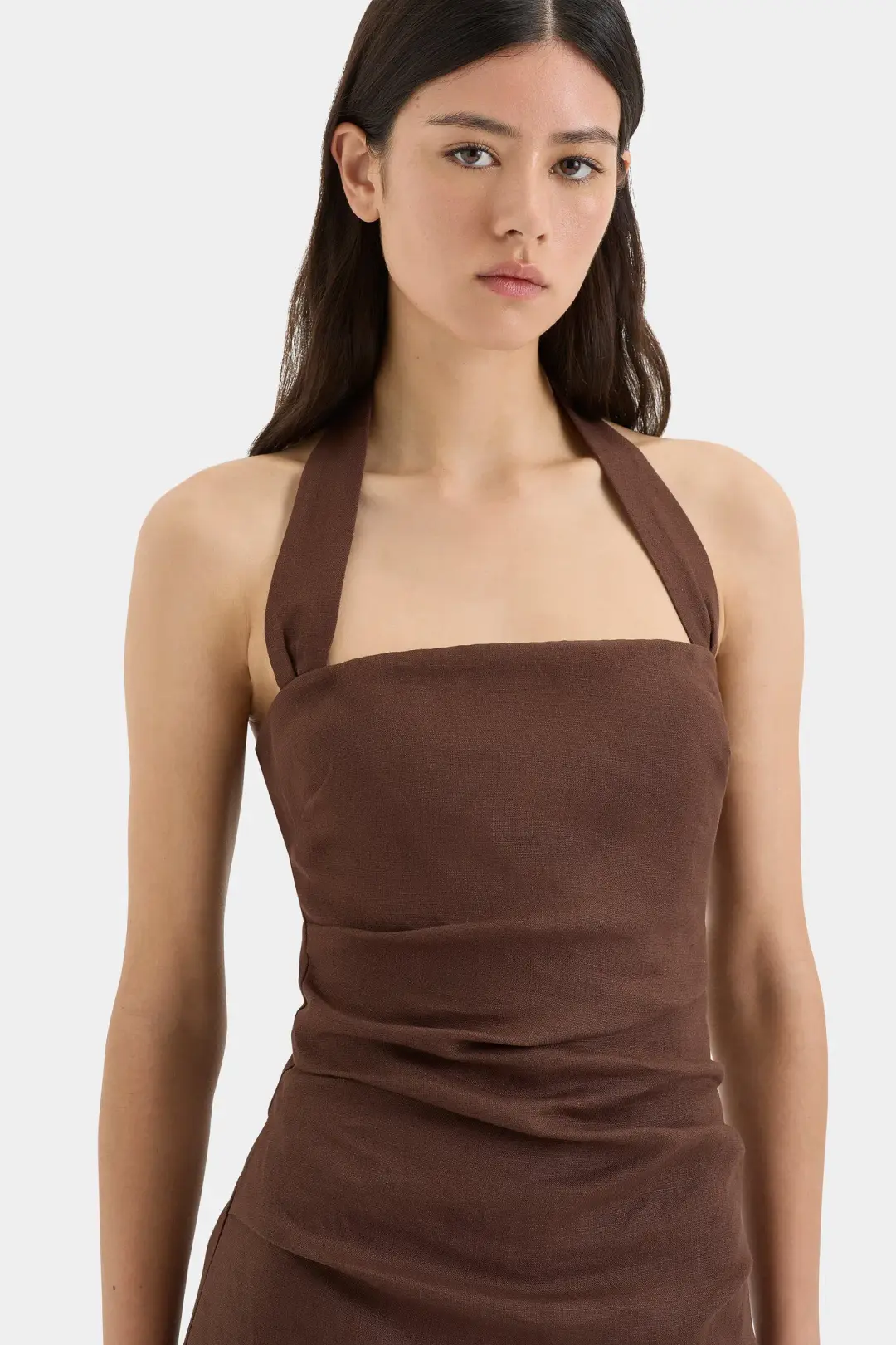 Sir the Label Noemi Halter Mini Dress in Chocolate Brown Size 1 for rent on The Volte - main image