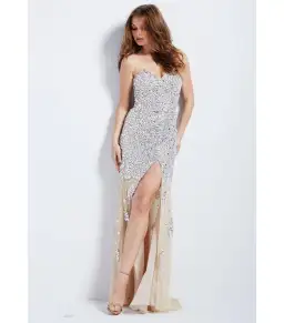 Jovani Strapless Crystal Gown Nude Beaded Size AU 6