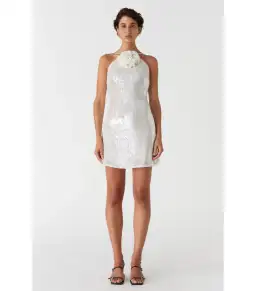 Misha Collection Ciara Sequin Mini Dress in Ivory Size AU 10