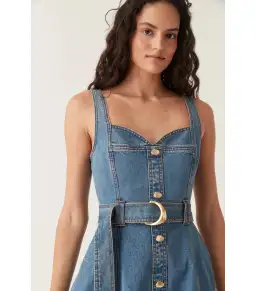 Aje Clay Denim Midi Dress in 90's Wash Size AU 10 for rent on The Volte - image 2