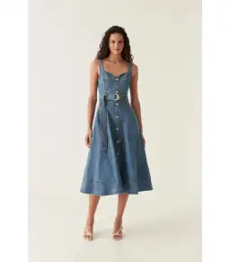 Aje Clay Denim Midi Dress in 90's Wash Size AU 10 for rent on The Volte - image 1