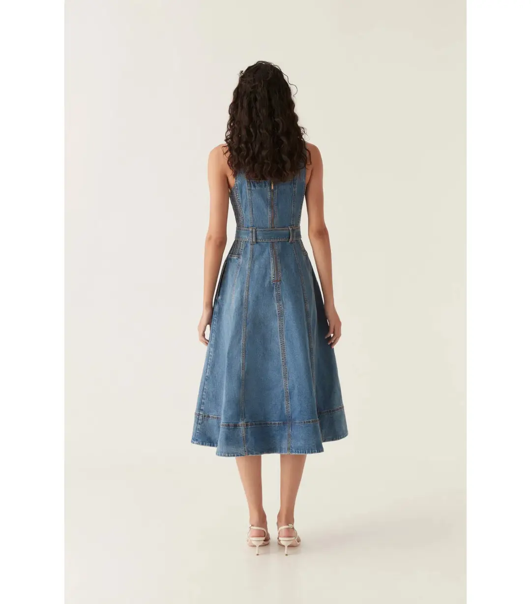 Aje Clay Denim Midi Dress in 90's Wash Size AU 10 for rent on The Volte - main image