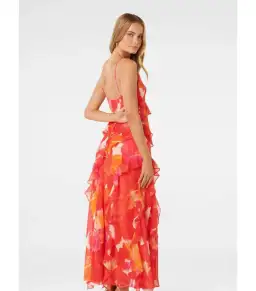 Forever New Asymmetrical Ruffle Orange Poppy Dress Print Size AU 8 for rent on The Volte - image 3