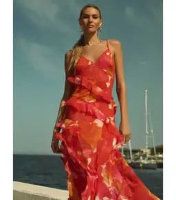 Forever New Asymmetrical Ruffle Orange Poppy Dress Print Size AU 8 for rent on The Volte - image 4