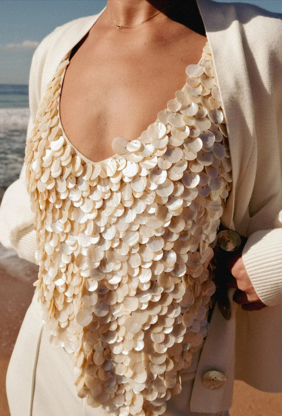 Meshki Willow Mother Of Pearl Halter Top Pearl Size M / AU 10 for rent on The Volte - main image