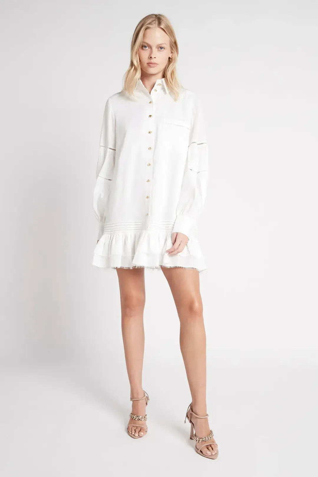 Aje Lotus Shirt Mini Dress Ivory Size 6 for rent on The Volte - main image