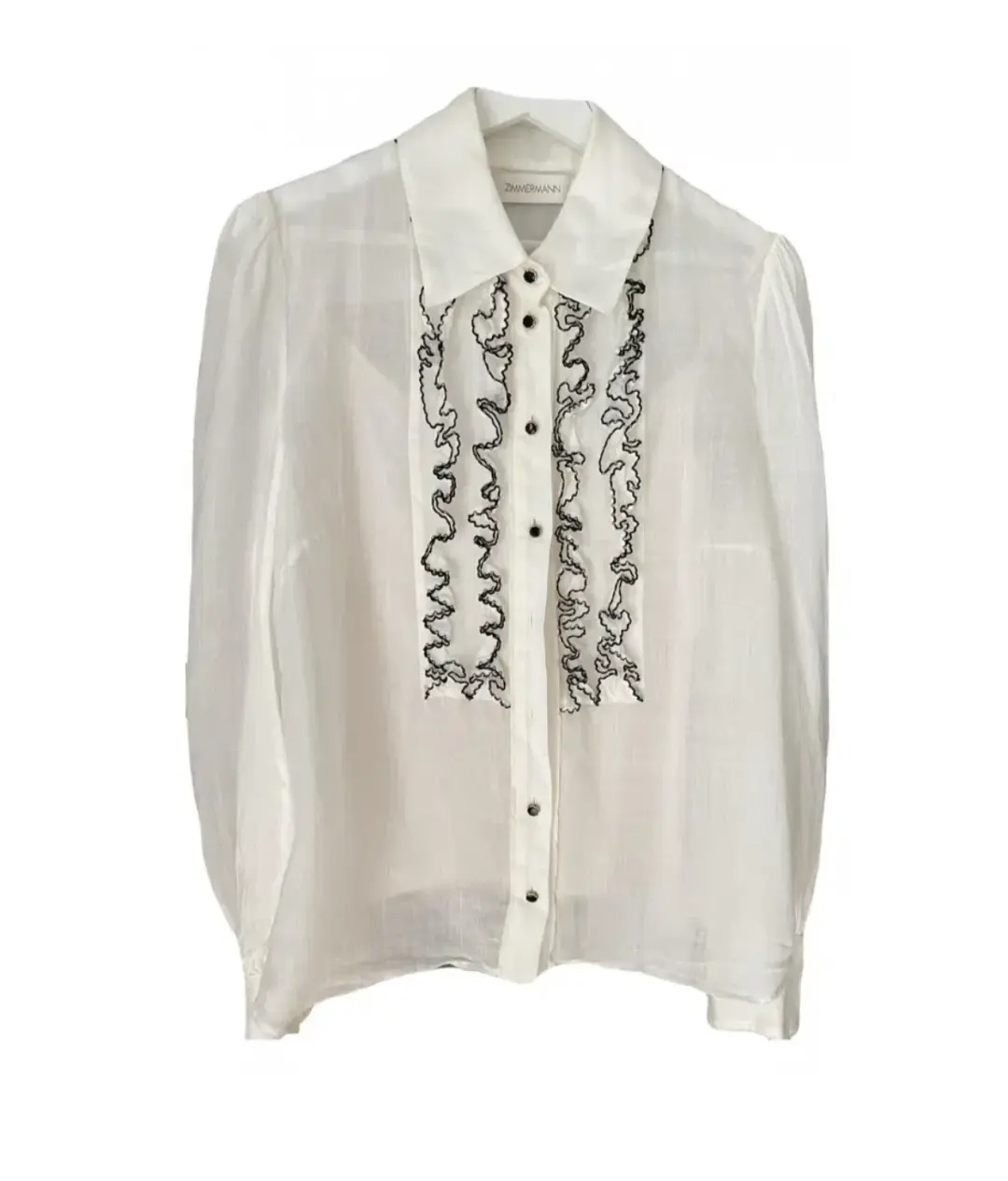 Zimmermann Long Sleeve Tuxedo Ruffle Blouse White Size 1 / AU 10 for rent on The Volte - main image