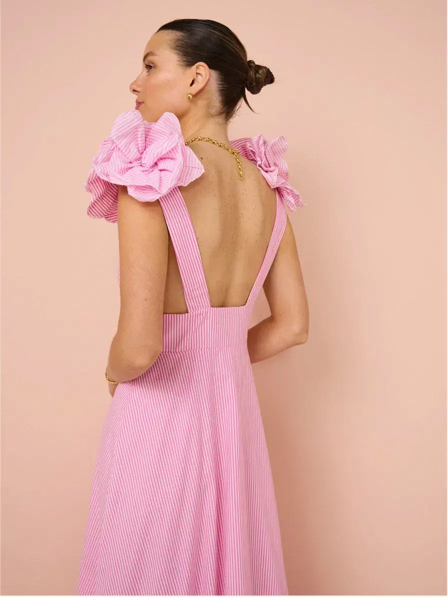 Aston Studio The Eliza Dress In Fuchsia Fine Stripe Size AU 8 - Image 7