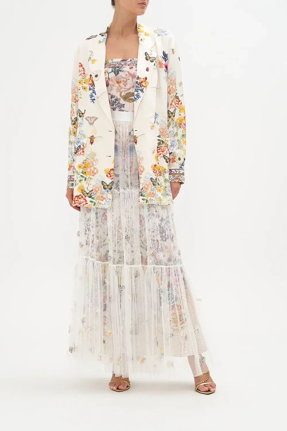 Camilla Double Breasted Soft Jacket Queens Bee Hive Print Size S / AU 10 for rent on The Volte - main image