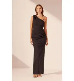 Shona Joy Lani Asymmetrical Gathered Maxi Dress Black Size AU 12 for rent on The Volte - image 1