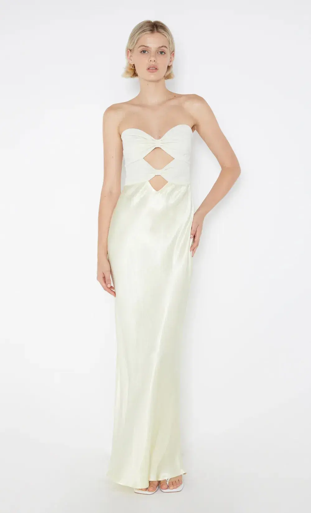 BEC + BRIDGE - Halle Strapless Dress in Ice Yellow Size AU 8 for rent on The Volte - main image