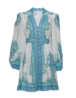 Zimmermann Bells Paisley Short Dress in Blue Paisley Size 2 / AU 12 for rent on The Volte - image 4