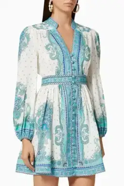 Zimmermann Bells Paisley Short Dress in Blue Paisley Size 2 / AU 12 for rent on The Volte - image 1