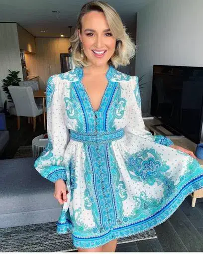 Zimmermann Bells Paisley Short Dress in Blue Paisley Size 2 / AU 12 for rent on The Volte - main image