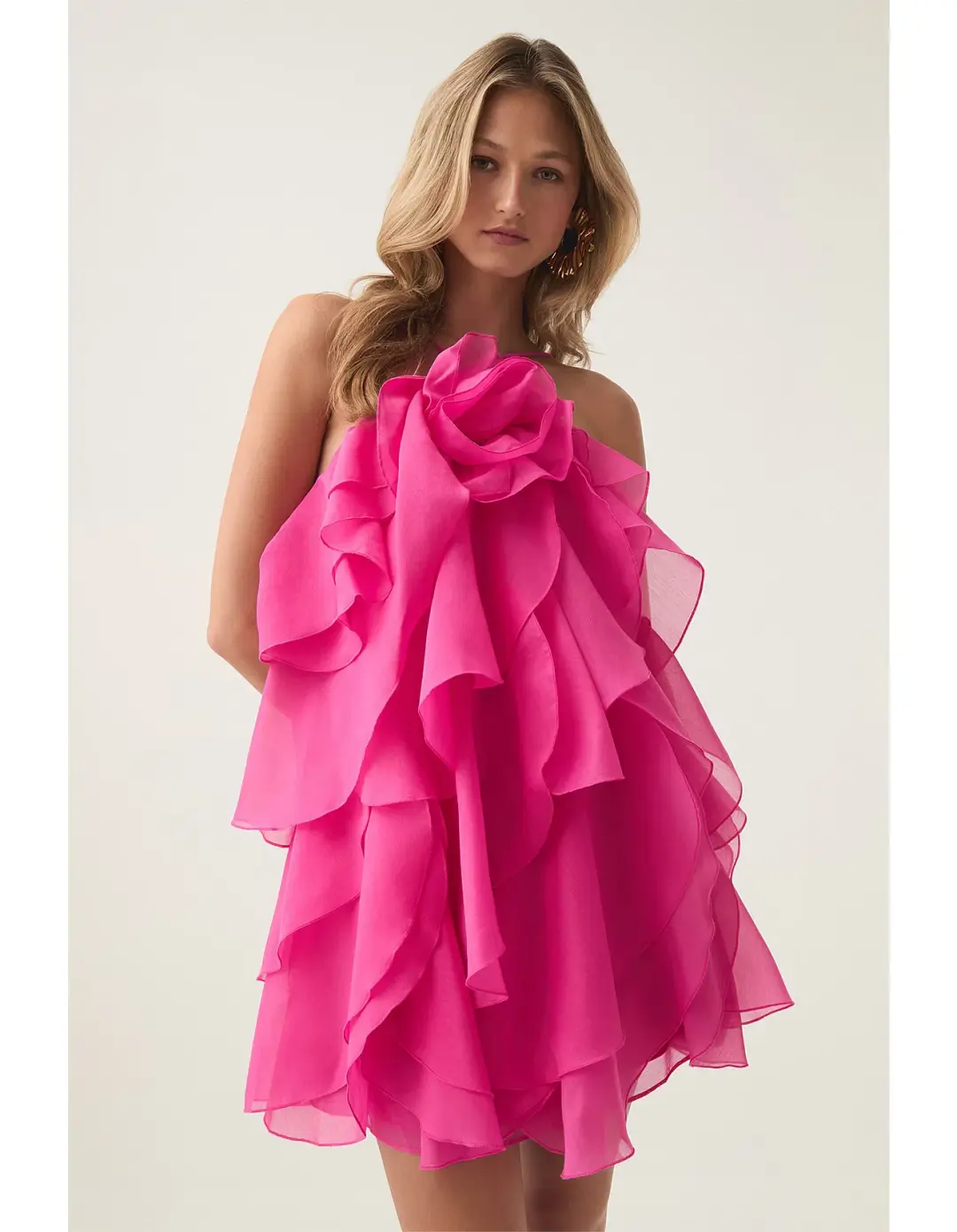 Aje Pandorea Layered Mini Dress Fuchsia Size 6 for rent on The Volte - main image